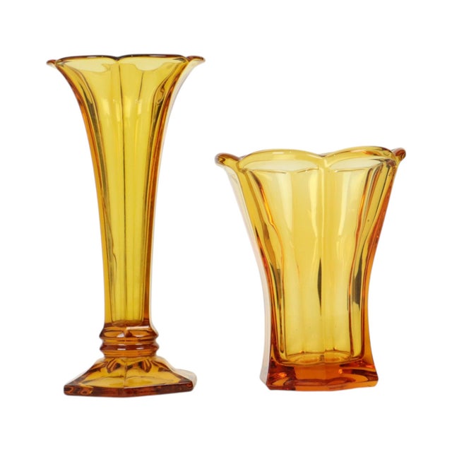 Art Deco Luxval Series Américain Vases in Amber Glass from Val Saint Lambert, 1935, Set of 2 For Sale - Image 10 of 18