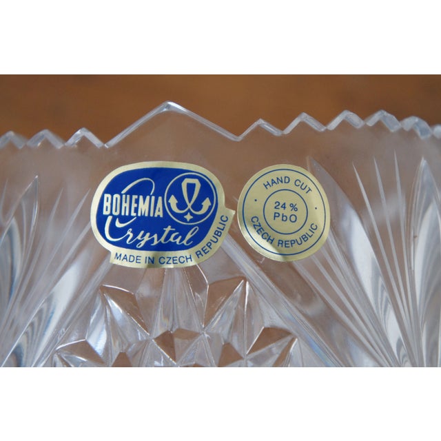 Mid 20th Century Czech Bohemian Hand Cut Crystal Queen Lace Sawtooth Flower Vases Pair For Sale - Image 12 of 12