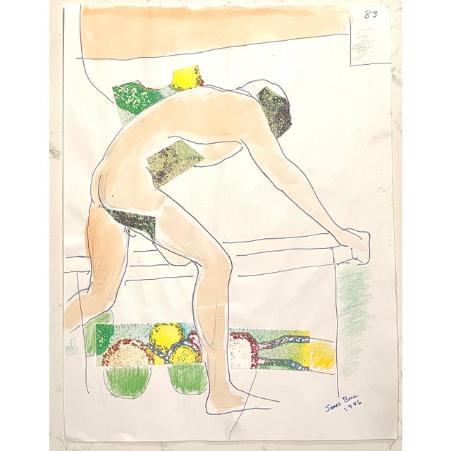Figurative 1986 Male Nude Collage & Watercolor by James Bone For Sale - Image 3 of 6