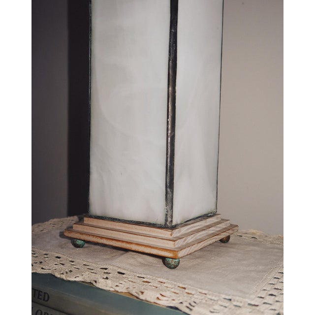 Wood Late 20th Century Architectural Leaded Glass Obelisk Table Lamp For Sale - Image 7 of 8