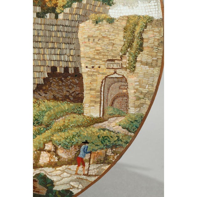 Blue Round Micromosaic Depicting Mausoleum of Cecilia Metella on the Appian Way, Early 19th Century For Sale - Image 8 of 15