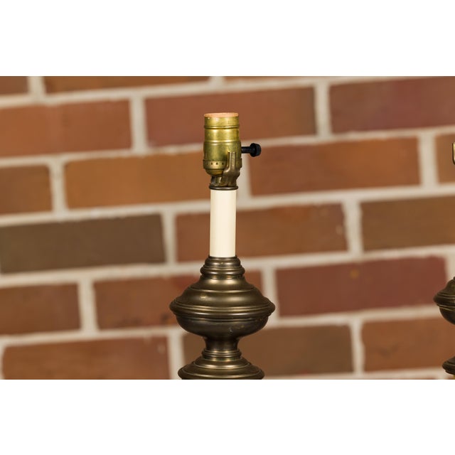 1970s Chapman Faux Horn and Brass Table Lamps - a Pair For Sale - Image 10 of 12