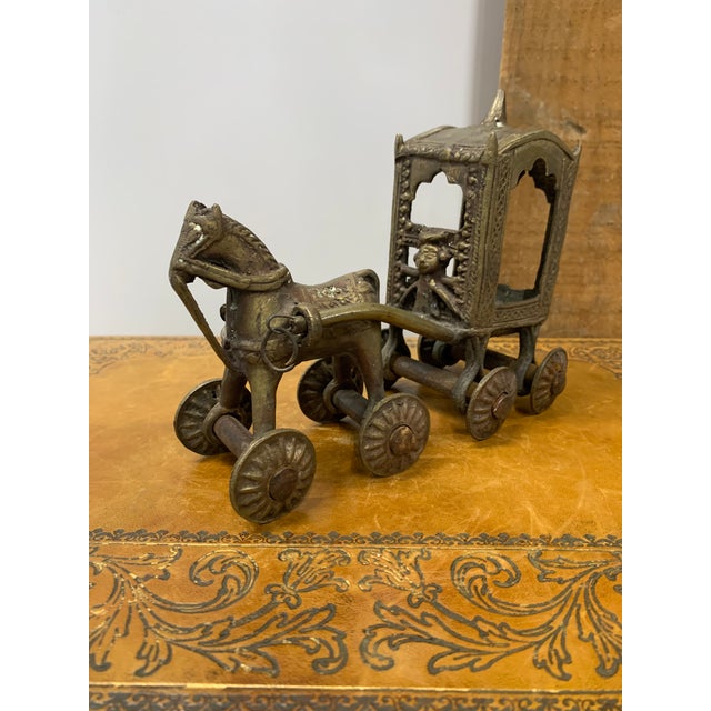 Indian Early 20th Century Hindu Bronze Temple Horse and Chariot Statue Toy on Wheels For Sale - Image 3 of 6