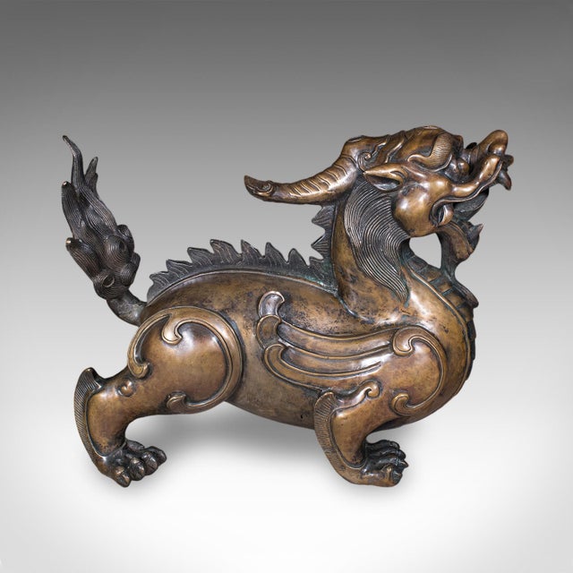This is a large vintage Pixiu statue. An Oriental, bronze mythological figure, dating to the mid 20th century, circa 1960....