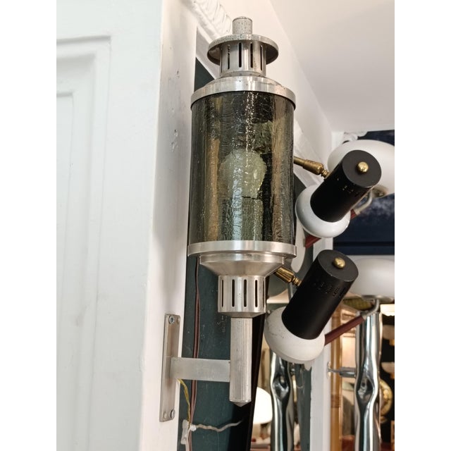 Mid-Century Modern Lanterna Wall Lamp in Green Cathedral Glass and Metal, Italy, 1960s For Sale - Image 3 of 8