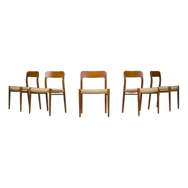 Danish Teak Mod. 77 Dining Chairs with Paper Cord by Niels O. Møller for J.L. Møllers, 1959, Set of 5 For Sale