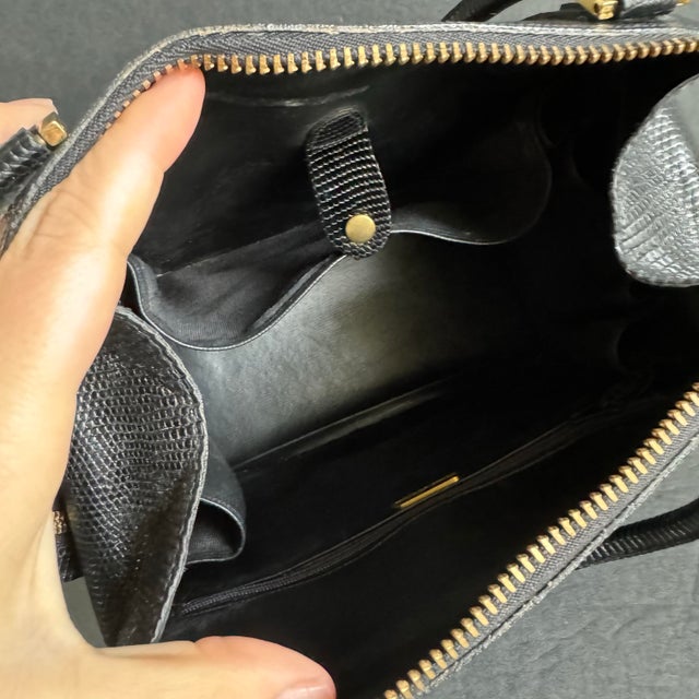 Vintage Finesse La Model Lizard Print Leather Box Bag Retro Top Handle Purse 50s 60s For Sale - Image 9 of 12