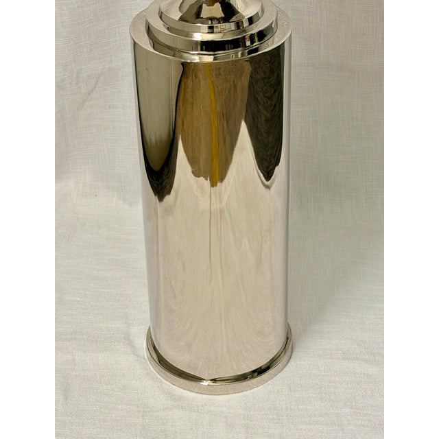 Tall Nickel-Plated Metal & Clear Glass Candle Stand | 49” Floor Hurricane Candle Holder For Sale - Image 4 of 5