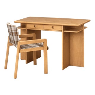 Ash Writing Desk with Drawers and Chair, 1980s, Set of 2 For Sale