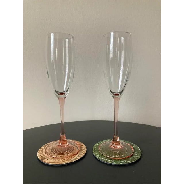 Glass Vintage Crystal Glass Pink Stem Champagne Drinks Flutes - Set of 2 For Sale - Image 7 of 12
