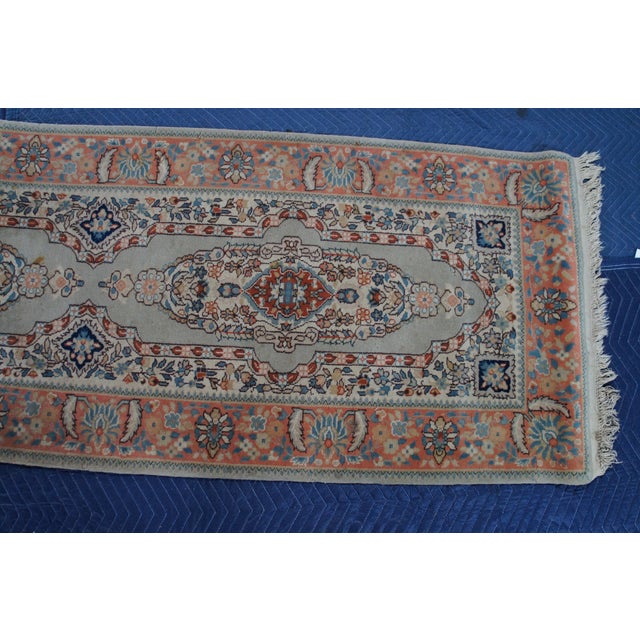 Vintage Hand Knotted Wool Geometric Curvilinear Medallion Rug Runner 3' X 10' For Sale - Image 10 of 14