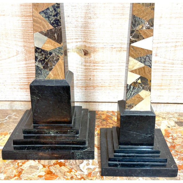 Grand Tour Pair of Graduated Tessellated Specimen Marble Obelisks by Maitland-Smith For Sale - Image 3 of 14
