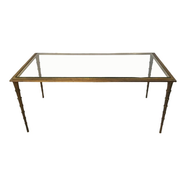Brass Glass Top Coffee Cocktail Table With Palm Frond Legs Chairish