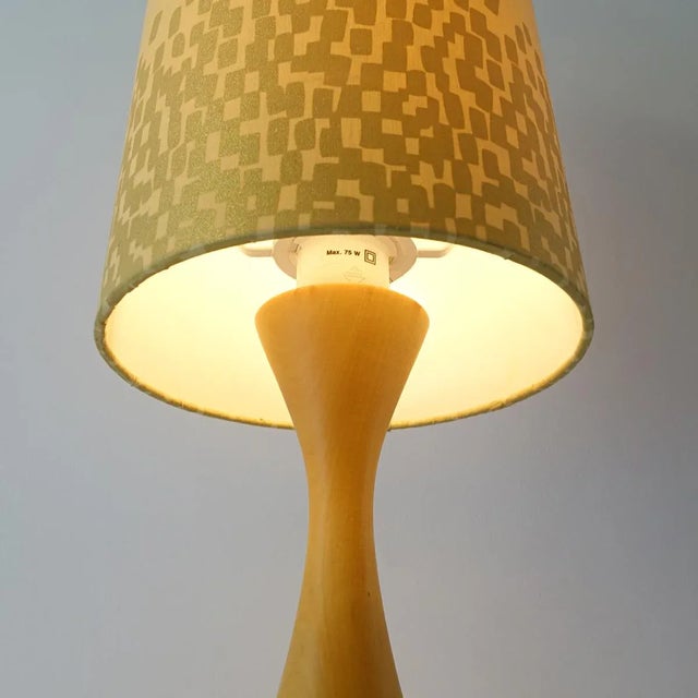 Wood Mid-Century Scandinavian Table Lamp with Stylized Yellow-Gold Shade For Sale - Image 7 of 9