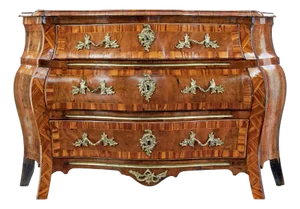 Early 19th Century Inlaid Walnut Rococo Bombe Chest of Drawers