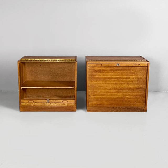 Mid-Century Modern Mid-Century Modern German Archive Cabinets in Wood with Shutter Opening, 1940s, Set of 2 For Sale - Image 3 of 18