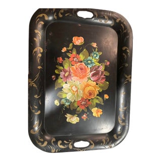 Hand Painted Antique Tole Tray For Sale