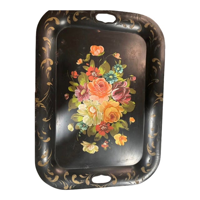Hand Painted Antique Tole Tray For Sale