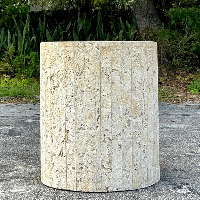 This Vintage Coastal Coquina Strip Pedestal embodies coastal charm with its textured coquina stone composition, offering a...