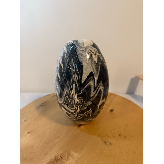 Wood 1990s Mt St Helens Ceramic Ash Glazed Vase Black White Swirl Volcano 8” Artist Signed For Sale - Image 7 of 12