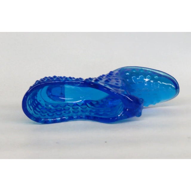 Fenton Blue Hobnail Cat Head Victorian Glass Slipper Shoe Figurine For Sale - Image 9 of 12