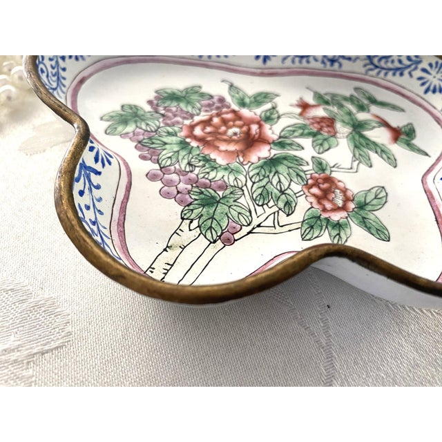 Maroon C1950 Chinese Enameled Butterfly-Shape Pin Tray, Peonies, Polychrome Enamel 6" For Sale - Image 8 of 15