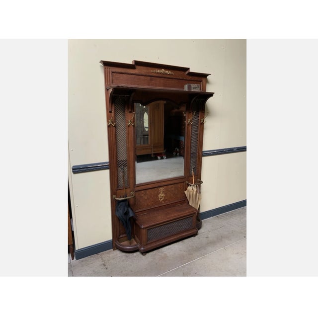 Antique Art Nouveau Wardrobe with Clothes Rack and Chest, 1910 For Sale - Image 3 of 9