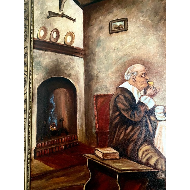 Vintage 1943 Leota Humphrey Oil Painting on Board- Antique Dutch Tavern Scene - Ornate Gold Frame. For Sale - Image 12 of 18