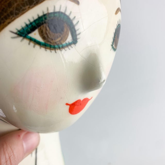 Vintage Capistrano Gemma Taccogna Paper Mache Folk Art Head Wig Stand Mexico For Sale - Image 9 of 12