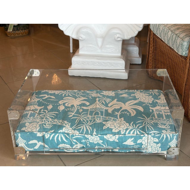 1970s Vintage Palm Beach Lucite & Chrome Pet Dog Bed New Custom Pagoda Cushion For Sale - Image 5 of 10