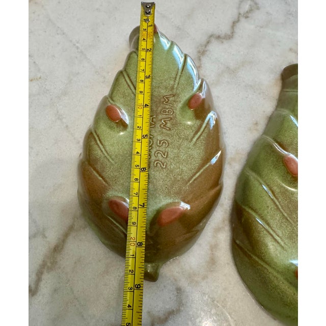 Mid-Century Frankoma Prairie Green Pottery Footed Leaf Dishes #225 - Pair Enhance your tabletop or shelf display with this...