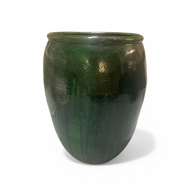 2000 - 2009 Vintage Emerald Green Glazed Ceramic Planter For Sale - Image 5 of 8