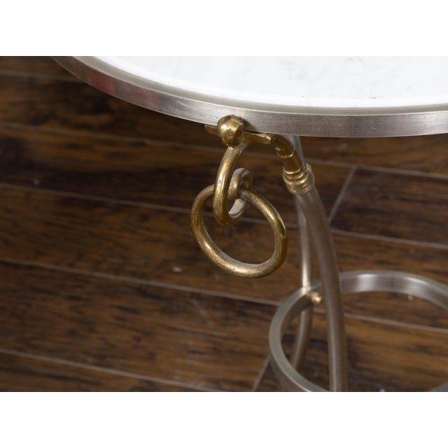 Midcentury Italian Maison Jansen Style Steel and Brass Table with Marble Top For Sale - Image 11 of 11