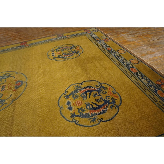 1920s Yellow Gold Dragon Antique Chinese Rug 12' X 15'6"handknotted Wool Carpet For Sale - Image 4 of 14