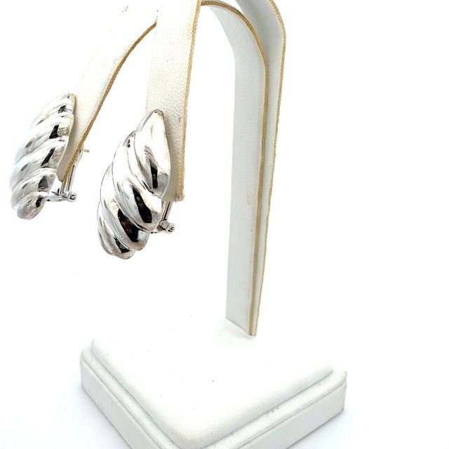 Metal 1990s Pair of Tiffany & Co Omega Back Earrings Sterling Silver Estate For Sale - Image 7 of 8
