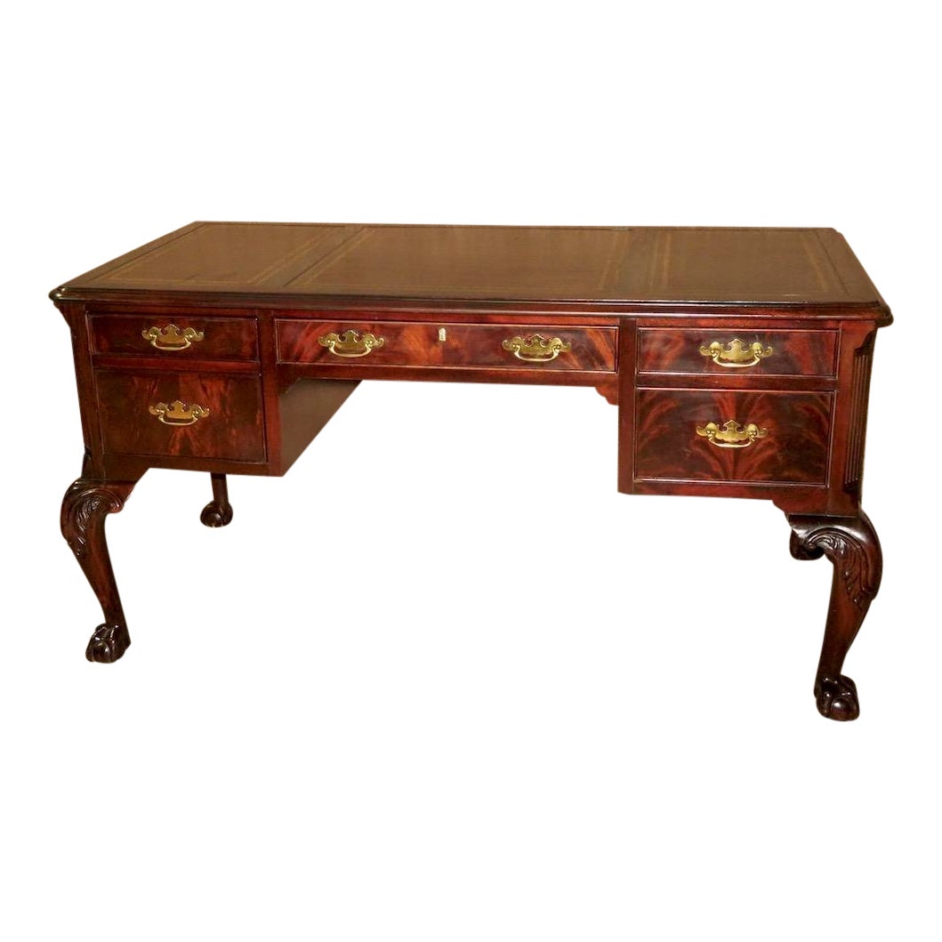 Vintage Hekman Leather Top Mahogany Ball & Claw Foot Desk Chairish
