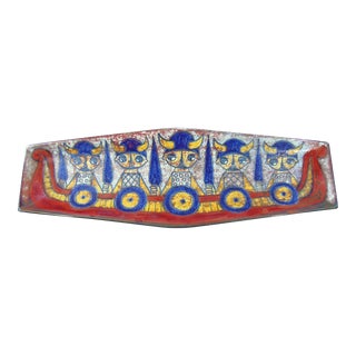Vintage Danish Marianne Starck for Michael Andersen Viking Ship Pottery Tray Persia Glaze 22"l X 7.5"w For Sale