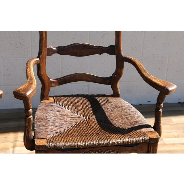 Vintage 1950s Italian Provincial Carved Wood Dining Chairs With Rush Seats – Set of 12 For Sale - Image 13 of 18