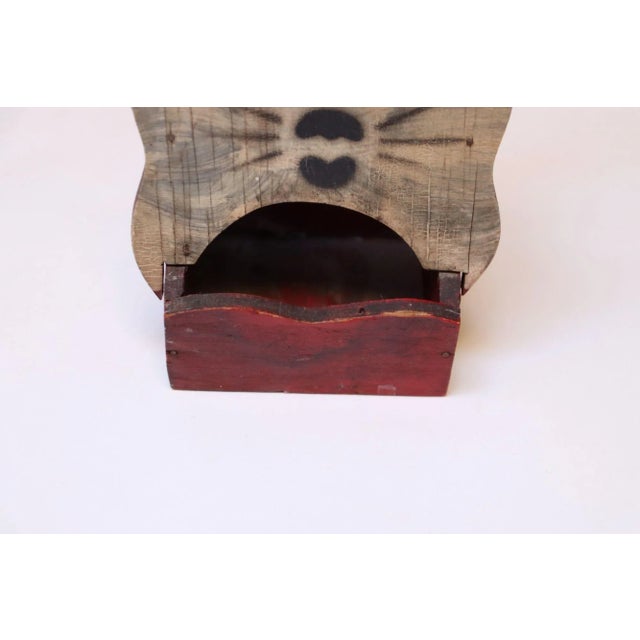 Vintage Folk Art Carved "Cat" Red Painted Matchbook Holder For Sale - Image 10 of 12