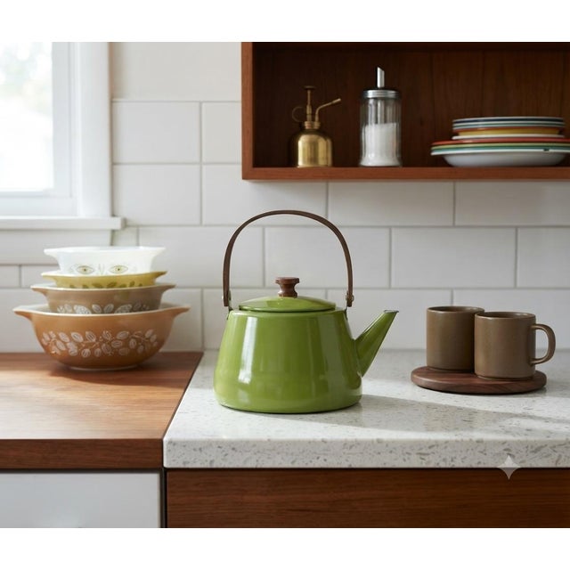 Vintage Enamel Teapot Kettle Avocado Green Made in Japan, C. 1950s-1970s For Sale - Image 12 of 12
