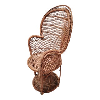 Vintage Rattan Junior Emmanuelle Wicker Peacock Throne Chair, 1960s For Sale