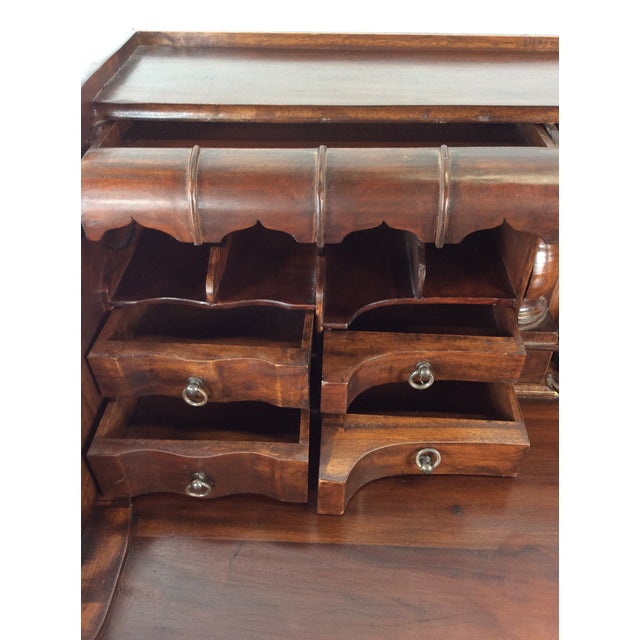 Vintage Walnut Chippendale Style Open Front Writing Desk With Brass Hardware For Sale - Image 12 of 18