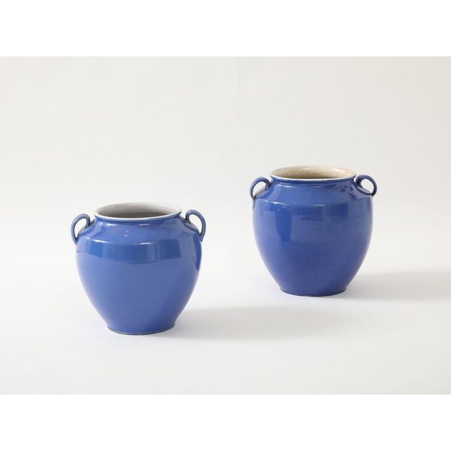 Blue Pottery Urn With Handles, France Mid 20th C. For Sale - Image 9 of 10