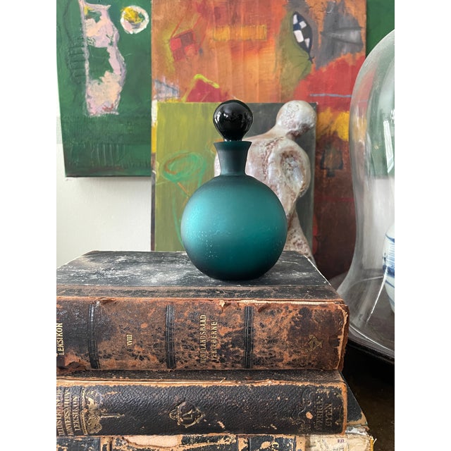 Vintage Teal Satin Glass Decanter For Sale - Image 10 of 10