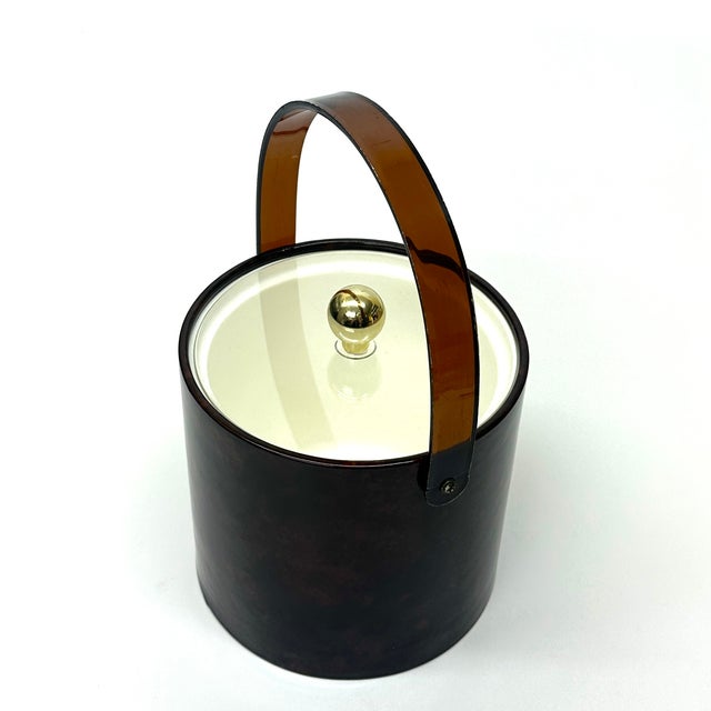 Mid-Century Modern Rich Oxblood Faux Leather Acrylic Ice Bucket For Sale - Image 3 of 9