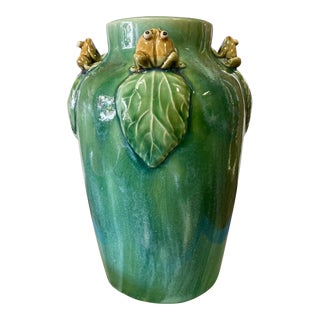 Vintage Majolica Drip-Glaze Frog Vase For Sale