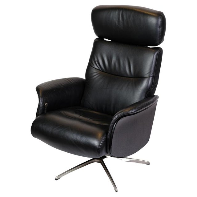Metal Swivel Lounge Chair in Black Leather & Aluminum, 1970s For Sale - Image 7 of 7