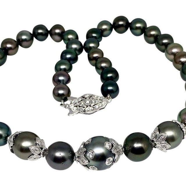 Fine Quality Tahitian Pearl Diamond Necklace 18k Gold 13.25 mm 17" Certified $19,690 822492 This is a Unique Custom Made...