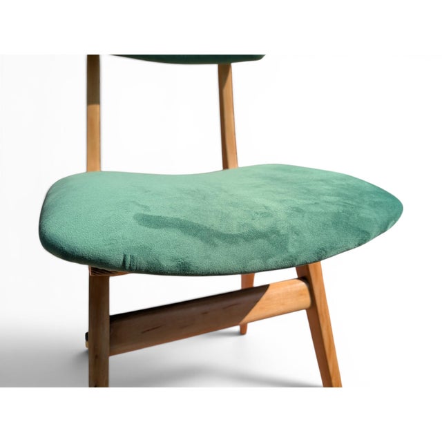 Chairs in Maple Wood and Sea Green Velvet, 1950s, Set of 6 For Sale - Image 9 of 14