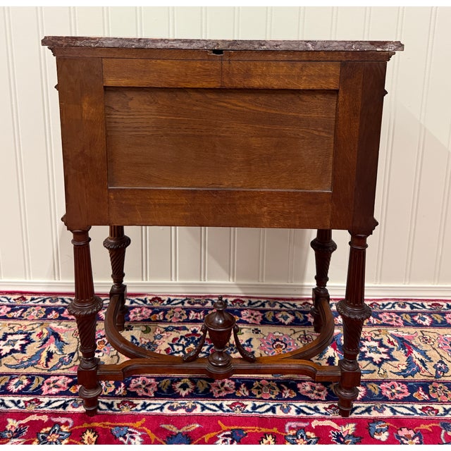 Antique French Louis XVI Style Marble Top Chest Side End Table Walnut c.1920s-30 For Sale - Image 17 of 18